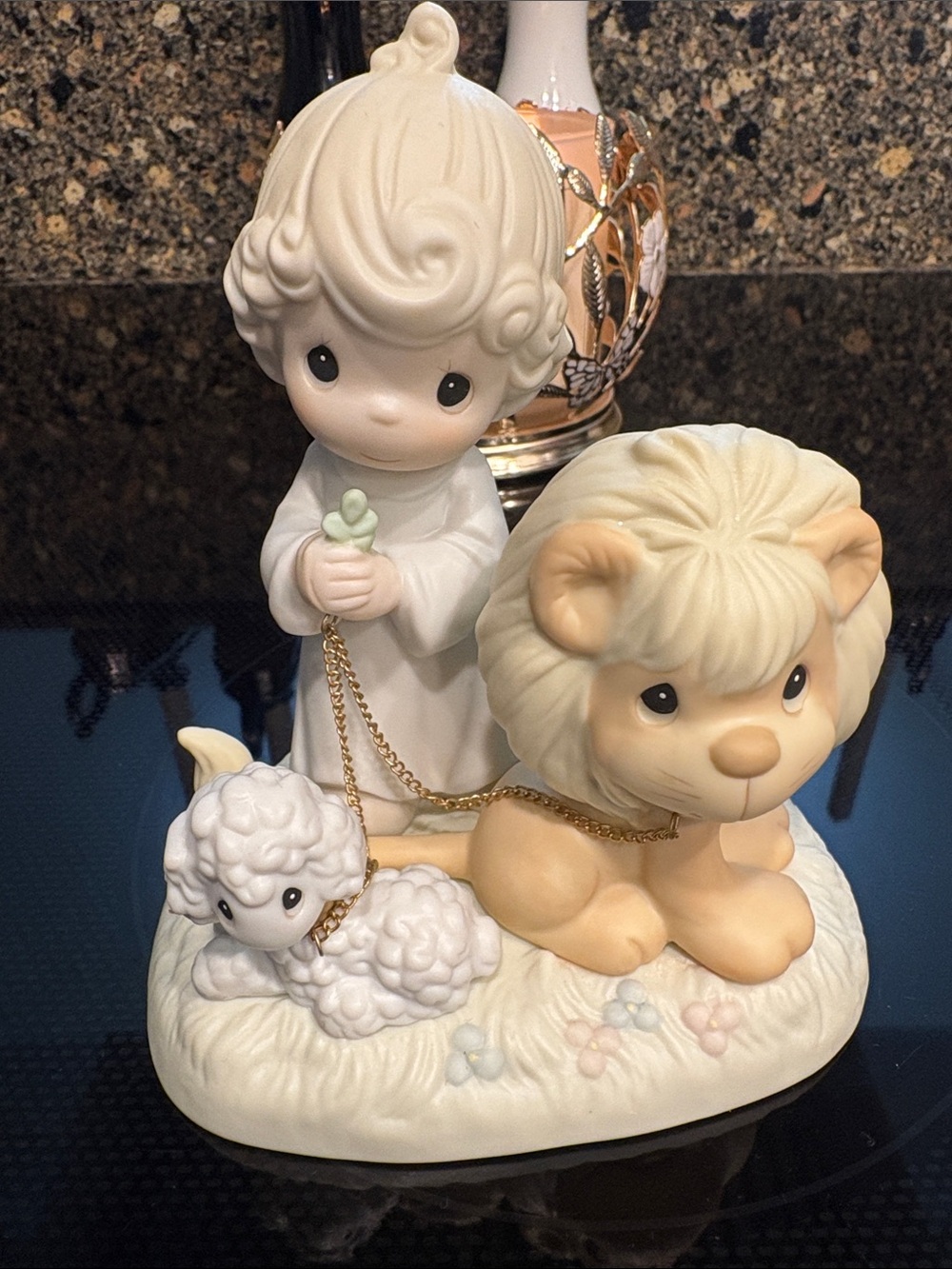 Precious Moments Cream and Beige Child with Lion and Lamb Figurine